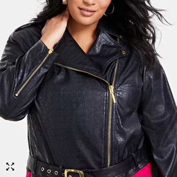 I.N.C. International Concepts Croc-Embossed Faux-Leather Moto Jacket - Picture 2 of 3